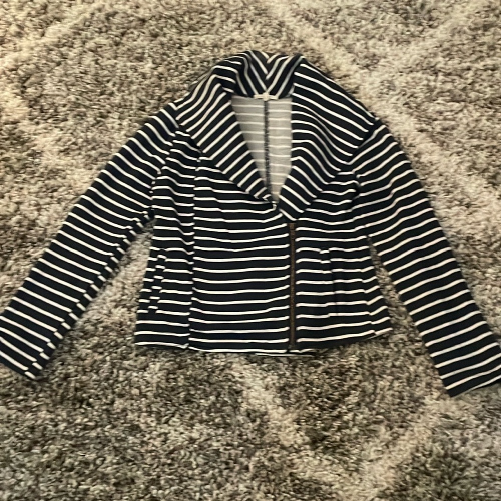 Mystree Navy and White Striped Moto Jacket